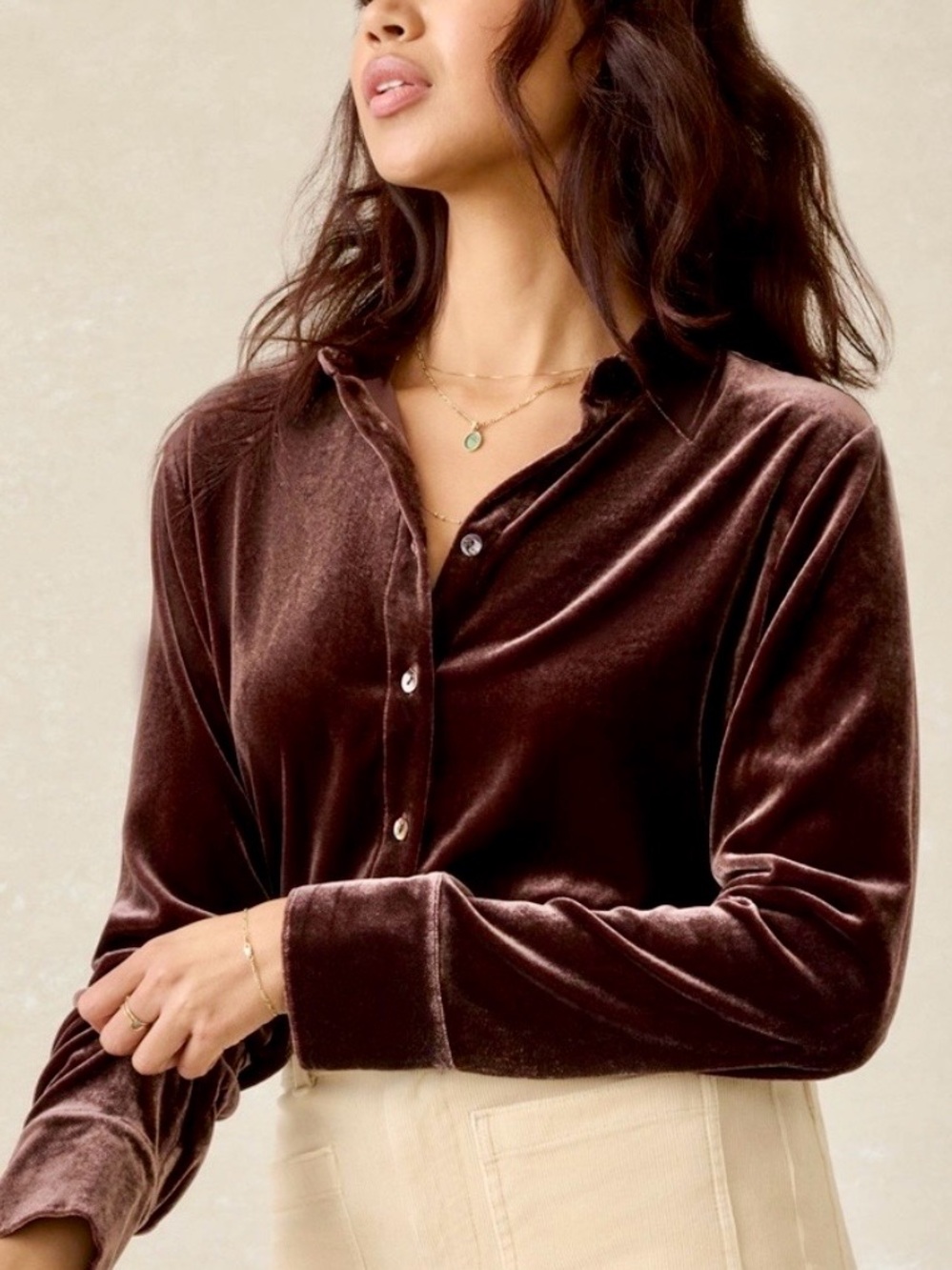 NWT Whimsigoth Velvet Faherty Stretch Silk Genevieve Button-Down Rich Espresso
